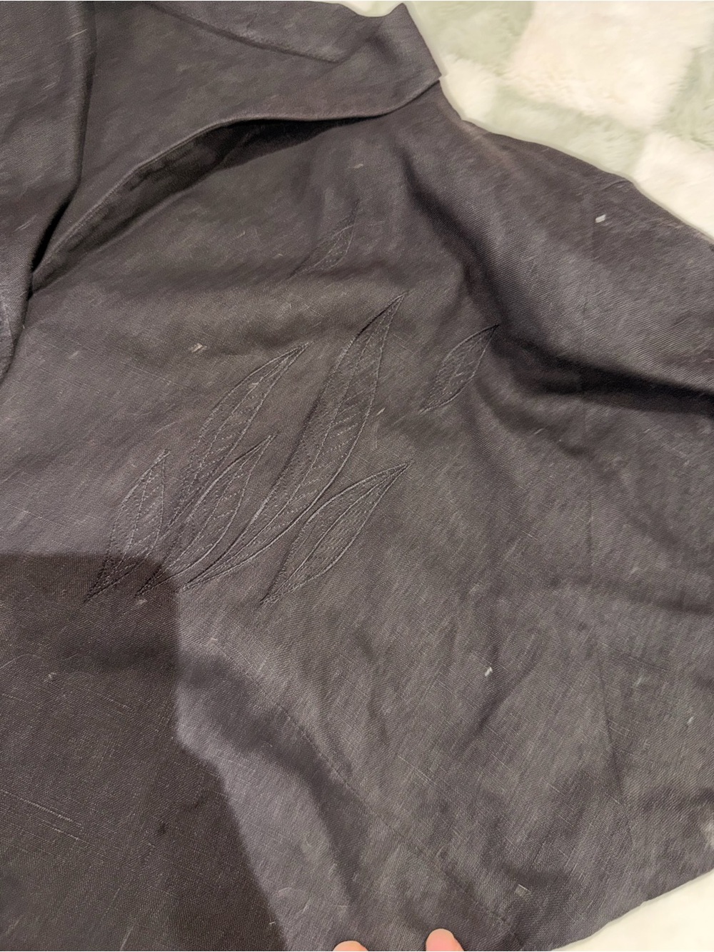 Vintage linen embroidered Black Button-Front Shift Dress - Picture 2 of 6